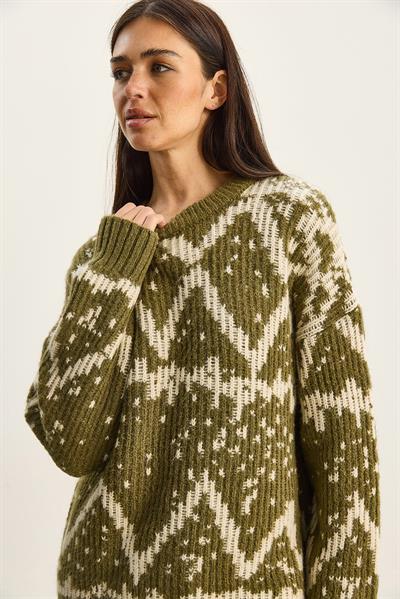 Kadın Desenli Bisiklet Yaka Oversize Triko Kazak 60283826 - Çağla Yeşili