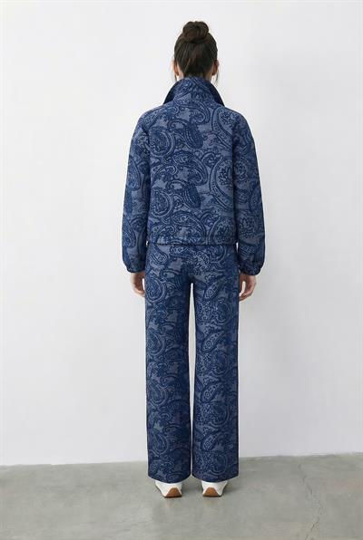 Kadın Desenli Denim Görünümlü Cep Detaylı Astarlı Bomber Ceket Pantolon Takım 8080 60283983 - Mavi