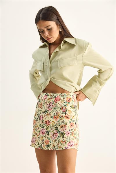 Kadın Desenli Denim Mini Etek DE251151 60283933 - Pembe-Sarı