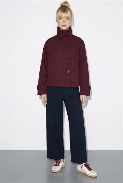 Kadın Dik Yaka Astarlı Cep Detaylı Kısa Trençkot 2081 60283980 - Bordo