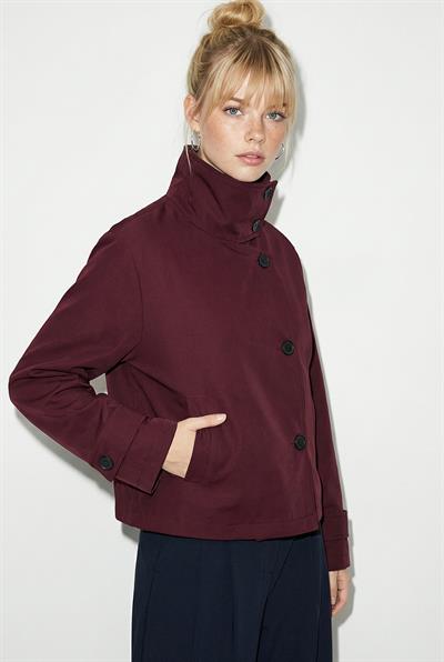 Kadın Dik Yaka Astarlı Cep Detaylı Kısa Trençkot 2081 60283980 - Bordo
