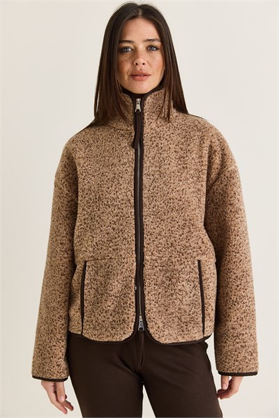 Kadın Dik Yaka Cep Detaylı Biyeli Çift Fermuarlı Oversize Teddy Polar Sweat 2970 60286656 - Sütlü Kahve