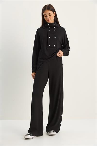 Kadın Dik Yaka Çıtçıt Detaylı Modal Alt-Üst Takım 4046 60283775 - Siyah