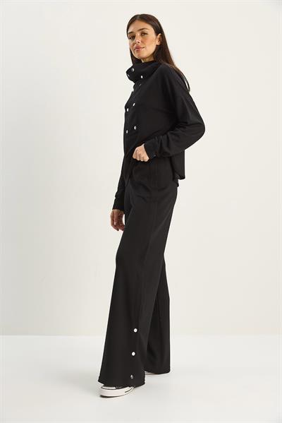 Kadın Dik Yaka Çıtçıt Detaylı Modal Alt-Üst Takım 4046 60283775 - Siyah