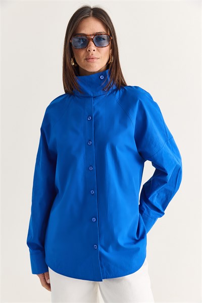 Kadın Dik Yaka Düğmeli Oversize Poplin Gömlek 5544 60286756 - Saks