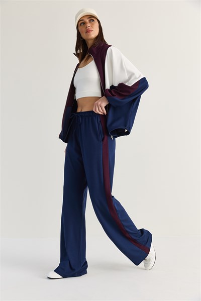 Kadın Dik Yaka Fermuarlı Garnili Oversize Hırka Bol Pantolon Modal Takım 8123 60286515 - Lacivert