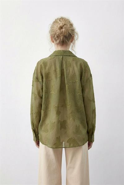 Kadın Dokulu Kumaş Cepli Transparan Gömlek 8092 60286032 - Çağla Yeşili