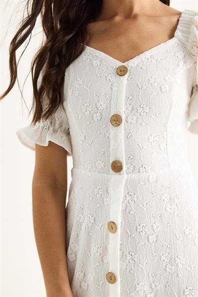 Kadın Düğme Aksesuarlı Astarlı Örme Brode Elbise 25-100 60283429 - Beyaz