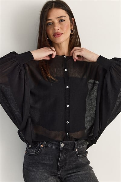 Kadın Düğme Kapalı Oversize Merserize Triko Pelerin Bluz 2869 60286538 - Siyah