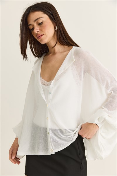 Kadın Düğme Kapalı Oversize Merserize Triko Pelerin Bluz 2869 60286538 - Ekru