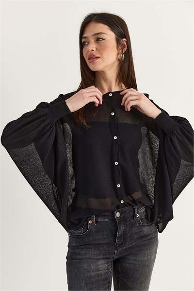 Kadın Düğme Kapalı Oversize Merserize Triko Pelerin Bluz 2869 60286538 - Siyah