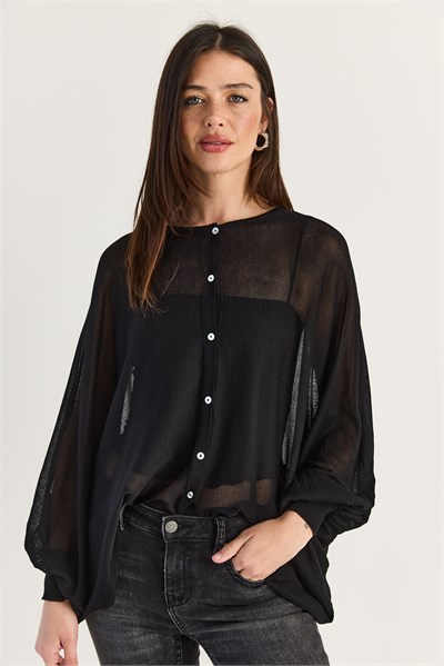 Kadın Düğme Kapalı Oversize Merserize Triko Pelerin Bluz 2869 60286538 - Siyah