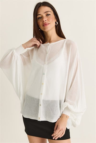 Kadın Düğme Kapalı Oversize Merserize Triko Pelerin Bluz 2869 60286538 - Ekru