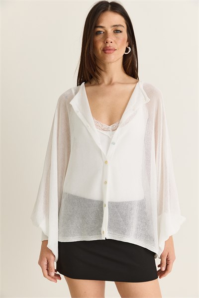 Kadın Düğme Kapalı Oversize Merserize Triko Pelerin Bluz 2869 60286538 - Ekru