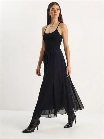 Kadın Esnek Bel Tül Detaylı Astarlı Uzun Şifon Etek 20112 60283942 - Siyah