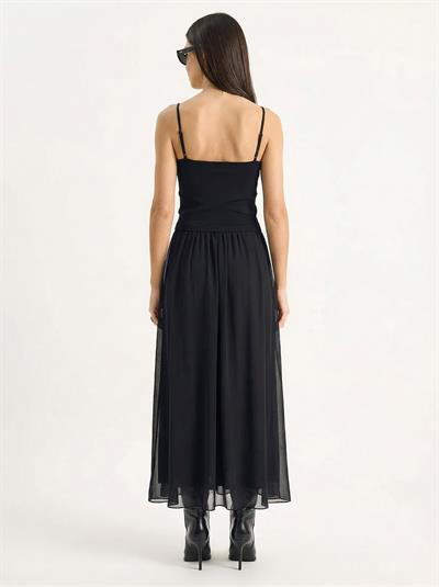 Kadın Esnek Bel Tül Detaylı Astarlı Uzun Şifon Etek 20112 60283942 - Siyah
