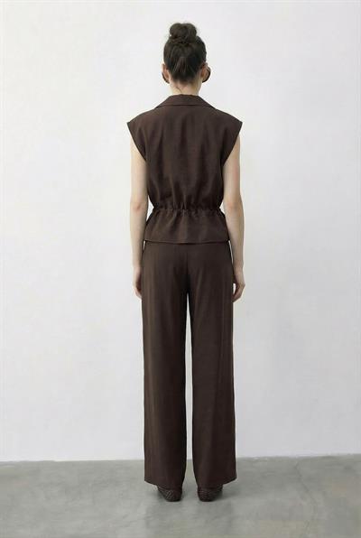 Kadın Fermuarlı Çift Cepli Ayarlanabilir Yelek Beli Lastikli Cepli Pantolon Modal Alt-Üst Takım 8051 60286045 - Acı Kahve