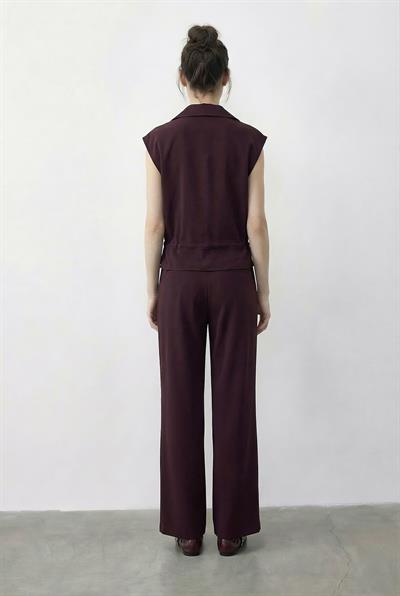 Kadın Fermuarlı Çift Cepli Ayarlanabilir Yelek Beli Lastikli Cepli Pantolon Modal Alt-Üst Takım 8051 60286045 - Mürdüm