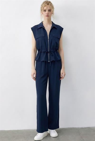 Kadın Fermuarlı Çift Cepli Ayarlanabilir Yelek Beli Lastikli Cepli Pantolon Modal Alt-Üst Takım 8051 60286045 - Lacivert