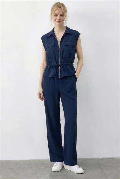 Kadın Fermuarlı Çift Cepli Ayarlanabilir Yelek Beli Lastikli Cepli Pantolon Modal Alt-Üst Takım 8051 60286045 - Lacivert