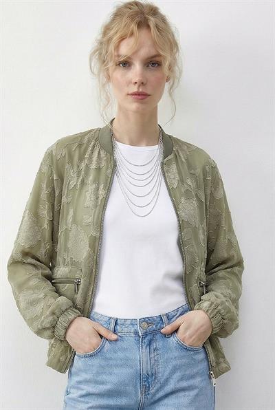 Kadın Fermuarlı Şifon Empirme Oversize Ceket 2913 60286024 - Çağla Yeşili