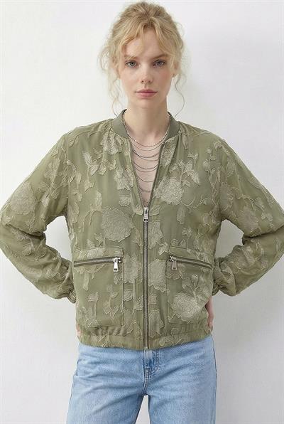 Kadın Fermuarlı Şifon Empirme Oversize Ceket 2913 60286024 - Çağla Yeşili