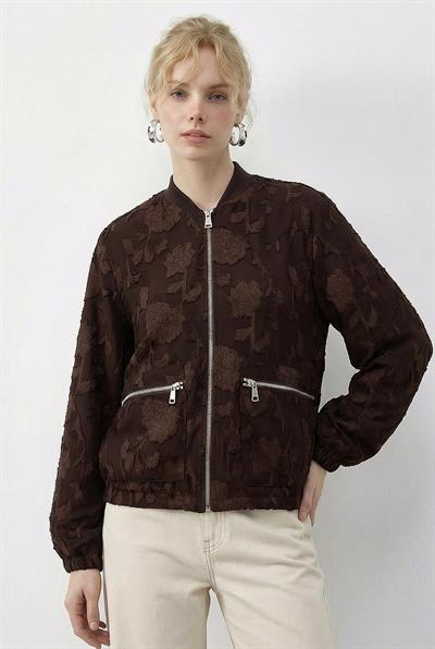 Kadın Fermuarlı Şifon Empirme Oversize Ceket 2913 60286024 - Acı Kahve