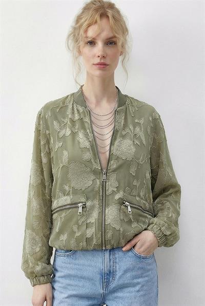 Kadın Fermuarlı Şifon Empirme Oversize Ceket 2913 60286024 - Çağla Yeşili