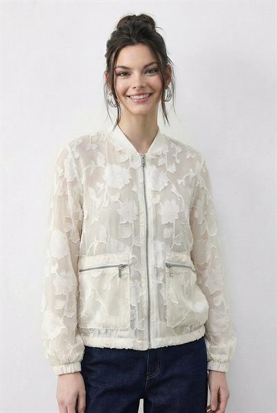 Kadın Fermuarlı Şifon Empirme Oversize Ceket 2913 60286024 - Krem
