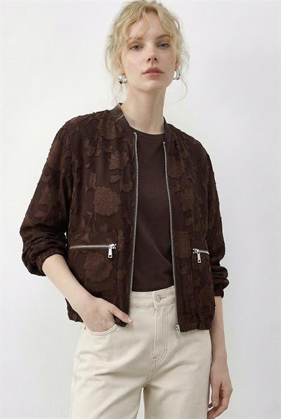 Kadın Fermuarlı Şifon Empirme Oversize Ceket 2913 60286024 - Acı Kahve