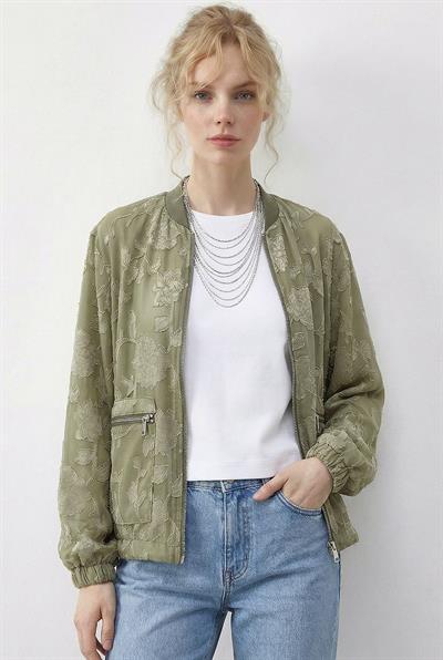 Kadın Fermuarlı Şifon Empirme Oversize Ceket 2913 60286024 - Çağla Yeşili