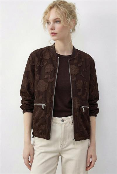 Kadın Fermuarlı Şifon Empirme Oversize Ceket 2913 60286024 - Acı Kahve