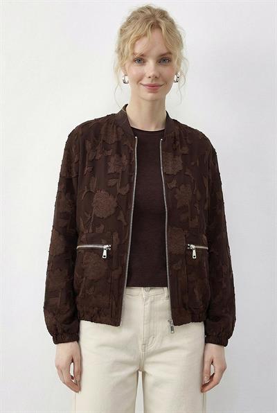 Kadın Fermuarlı Şifon Empirme Oversize Ceket 2913 60286024 - Acı Kahve