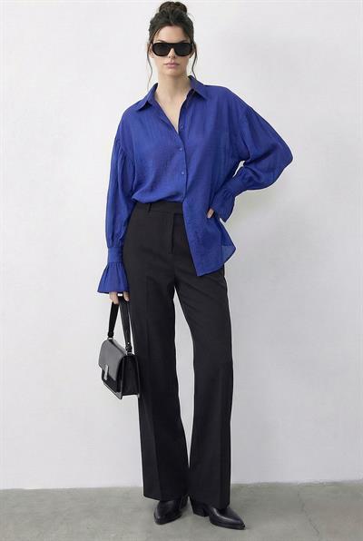 Kadın Fırfır Manşet Detaylı Oversize Gömlek 533 60286029 - Çivit Mavisi