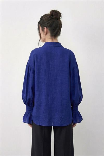 Kadın Fırfır Manşet Detaylı Oversize Gömlek 533 60286029 - Çivit Mavisi