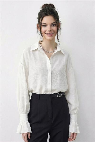 Kadın Fırfır Manşet Detaylı Oversize Gömlek 533 60286029 - Beyaz