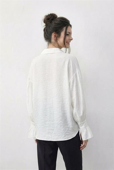 Kadın Fırfır Manşet Detaylı Oversize Gömlek 533 60286029 - Beyaz