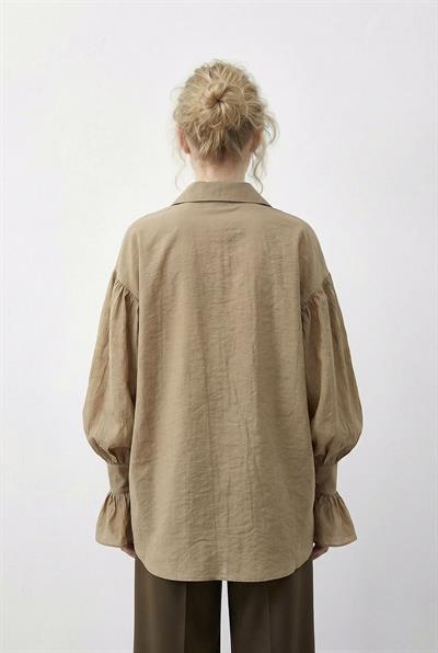 Kadın Fırfır Manşet Detaylı Oversize Gömlek 533 60286029 - Sütlü Kahve