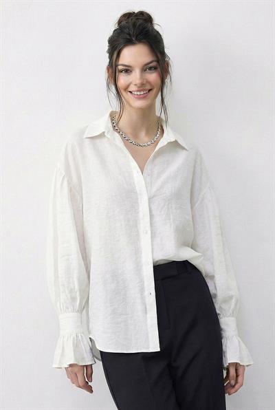 Kadın Fırfır Manşet Detaylı Oversize Gömlek 533 60286029 - Beyaz
