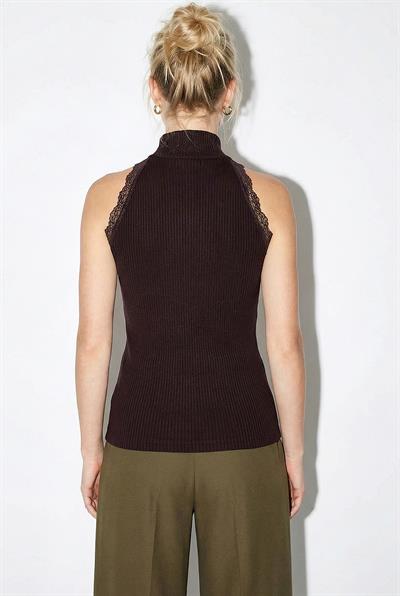 Kadın Fitilli Dantel Detaylı Halter Yaka Bluz 1082 60286070 - Acı Kahve
