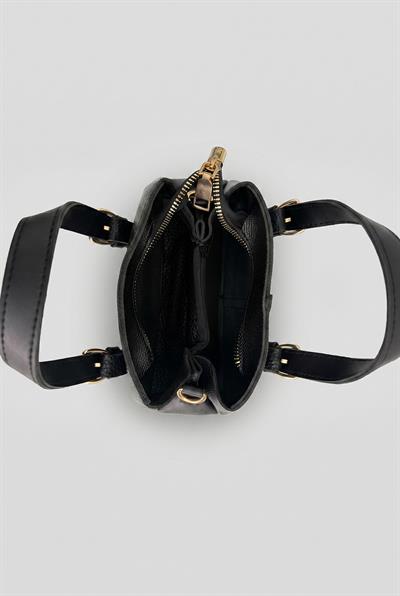 Kadın Fular Detaylı Kroko Dokulu Mini Tote El ve Omuz Çantası 2704 CNT0008 - Siyah