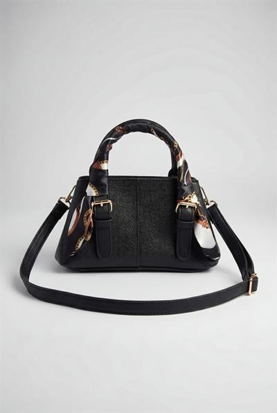 Kadın Fular Detaylı Kroko Dokulu Mini Tote El ve Omuz Çantası 2704 CNT0008 - Siyah