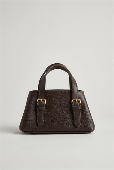 Kadın Fular Detaylı Kroko Dokulu Mini Tote El ve Omuz Çantası 2704 CNT0008 - Acı Kahve