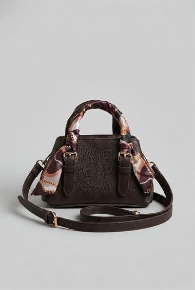 Kadın Fular Detaylı Kroko Dokulu Mini Tote El ve Omuz Çantası 2704 CNT0008 - Acı Kahve