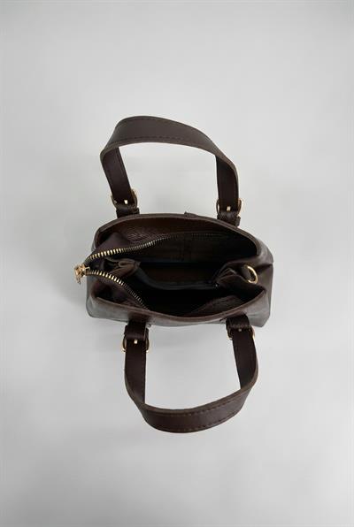 Kadın Fular Detaylı Kroko Dokulu Mini Tote El ve Omuz Çantası 2704 CNT0008 - Acı Kahve