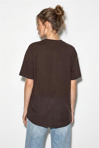 Kadın Garnili Asimetrik Kesim Oversize Basic T-Shirt 1069 60286252 - Acı Kahve