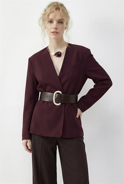 Kadın Geniş Kemerli Kruvaze Yaka Astarlı Ceket 4169 60283989 - Bordo