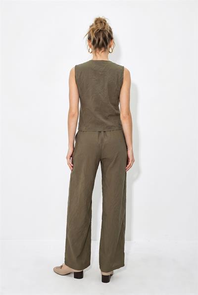 Kadın Gizli Düğme Detaylı Yelek Beli Lastikli Cep Detaylı Bol Pantolon DT261004 60286306 - Haki
