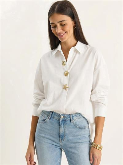 Kadın Gold Düğme Aksesuarlı Poplin Gömlek 7508 60283943 - Beyaz