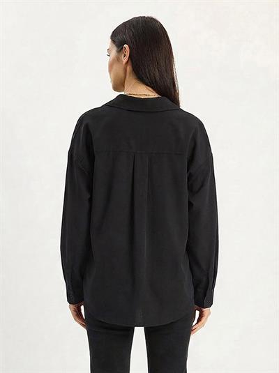 Kadın Gold Düğme Aksesuarlı Poplin Gömlek 7508 60283943 - Siyah